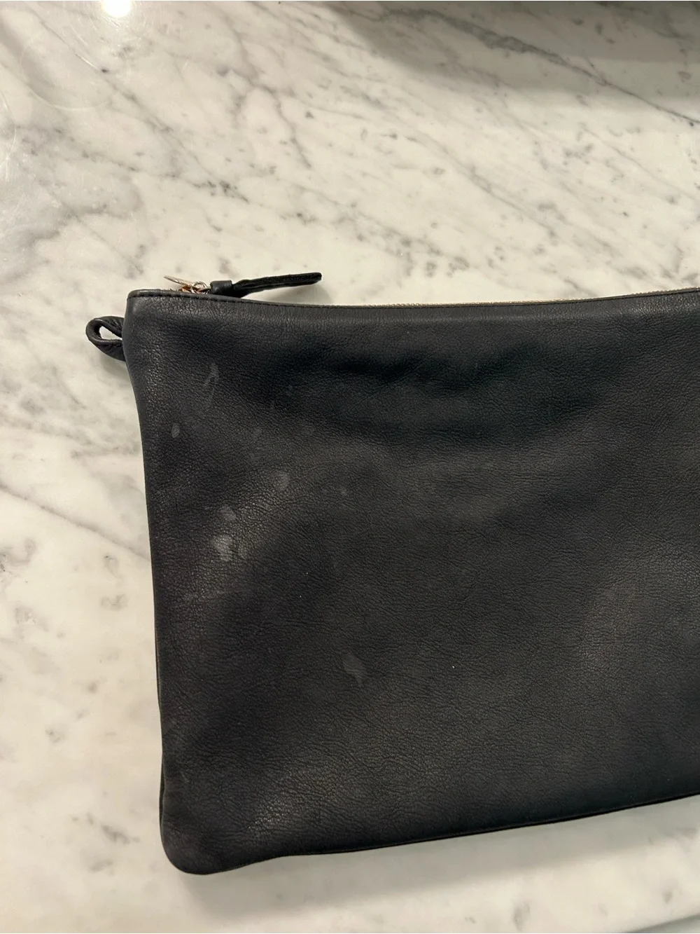 Clare V Flat Tab Nubuck Suede Leather Zipper Top Clutch in Black